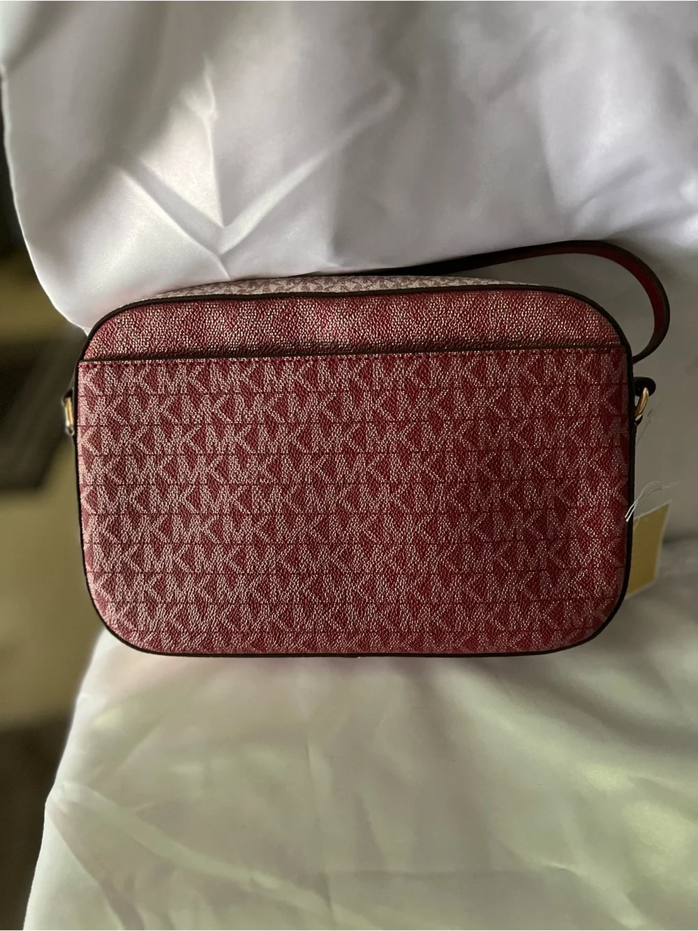 Michael Kors Red Signature Monogram Crossbody with Gold Chain